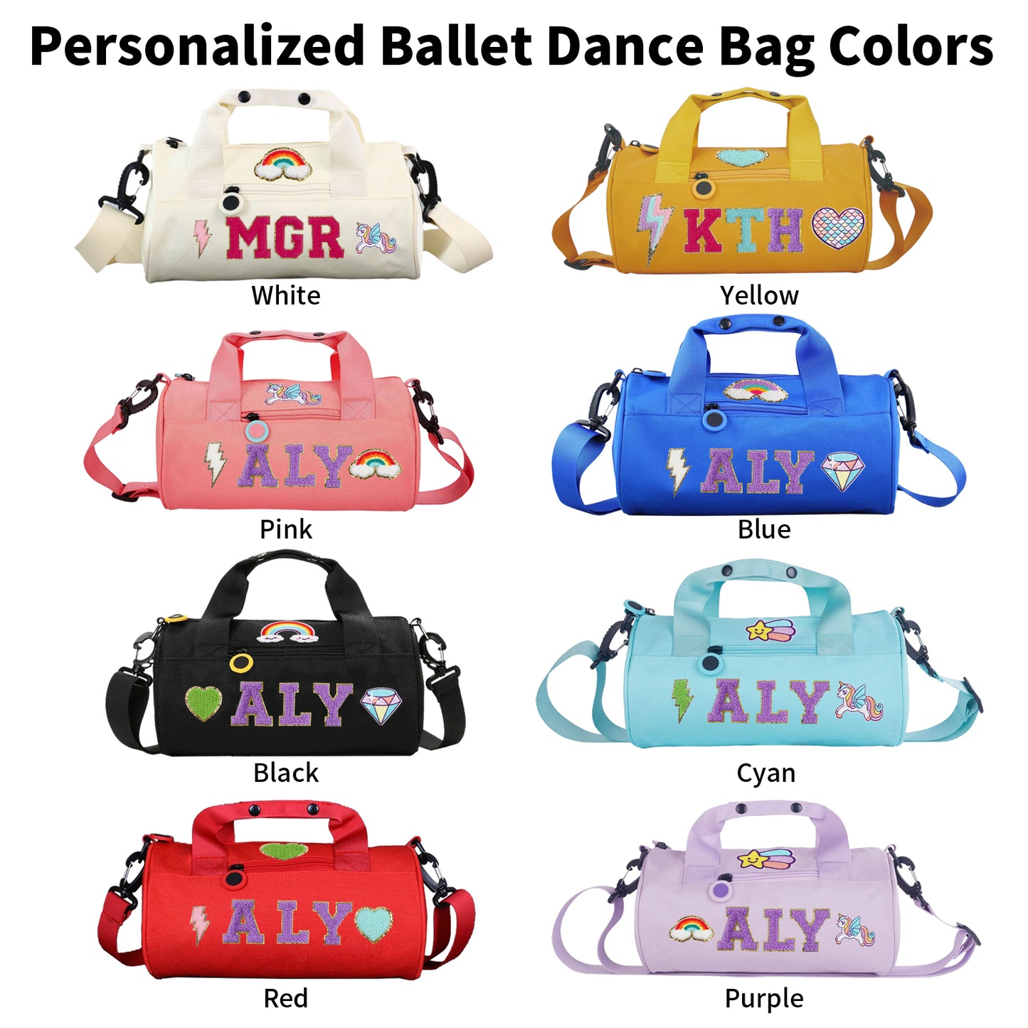 Personalized Kids Dance Ballet Bag, Kids Chenille Letter Duffel Bag