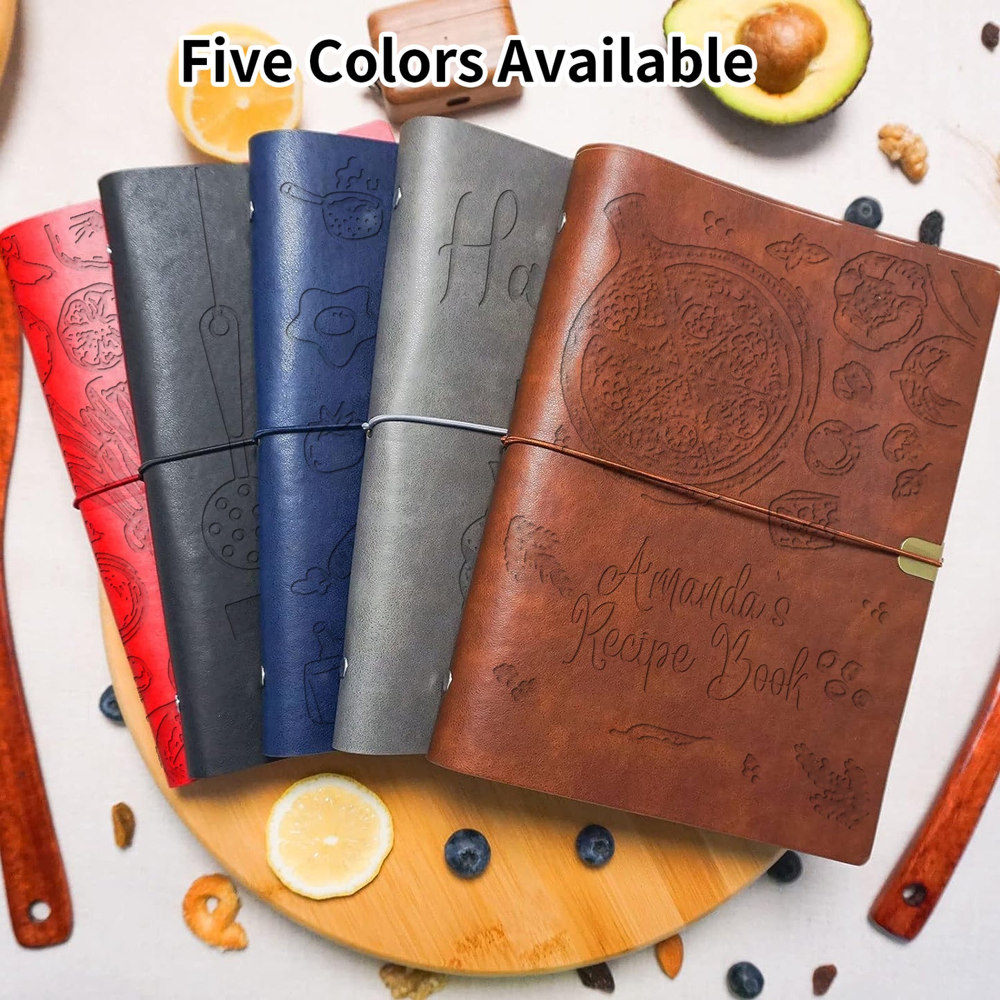 Personalized Leather Recipe Book Binder, Handmade Engraving Name Journal Notebook