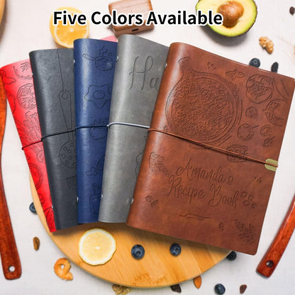 Personalized Leather Recipe Book Binder, Handmade Engraving Name Journal Notebook