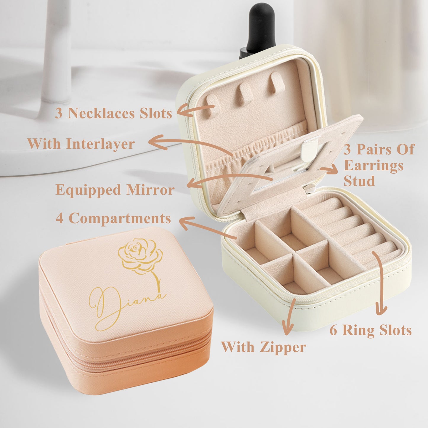 Personalized Portable Jewelry Box With Mirror,Suitable Gifts for Travelers And Colleagues.Birthday Gift