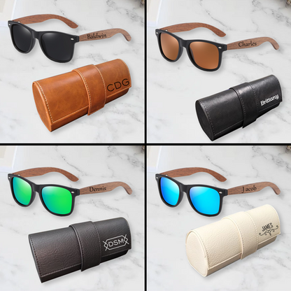 Personalized Wooden Sunglasses with Leather Box, Custom Groomsmen Gift Set