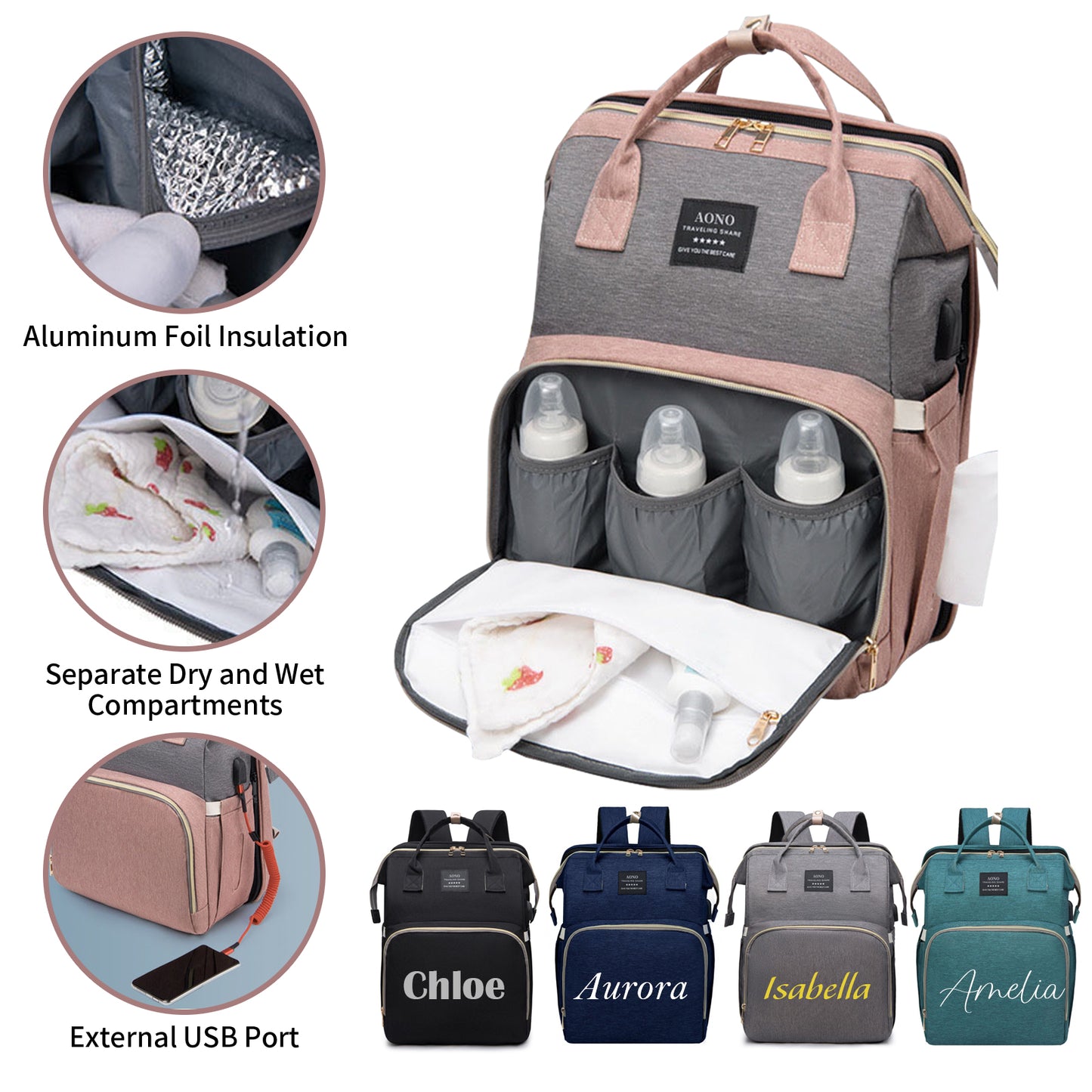 Personalized Diaper Bag Backpack with Changing Station