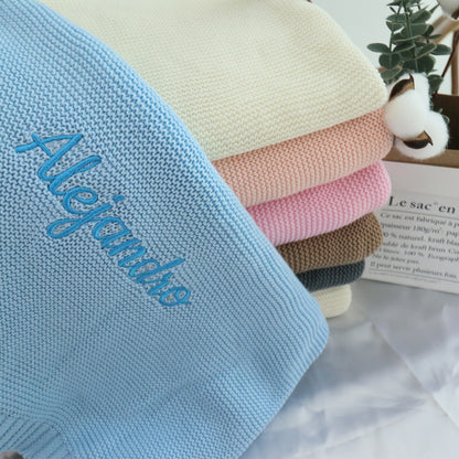 Personalized Baby Blanket with Embroidery Name, Custom Knit Baby Blanket, 40 * 30inch Soft Knitted Baby Strollers Blanket