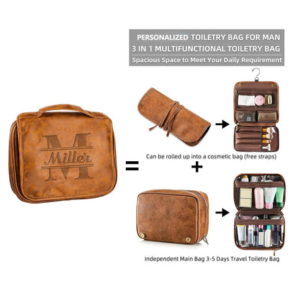 3-in-1 Large Personalized PU Leather Toiletry Bag For Men