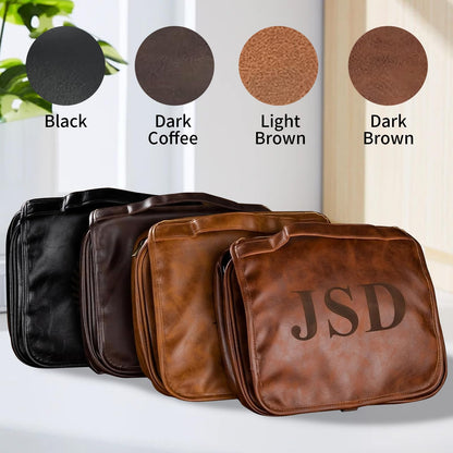 3-in-1 Large Personalized PU Leather Toiletry Bag For Men