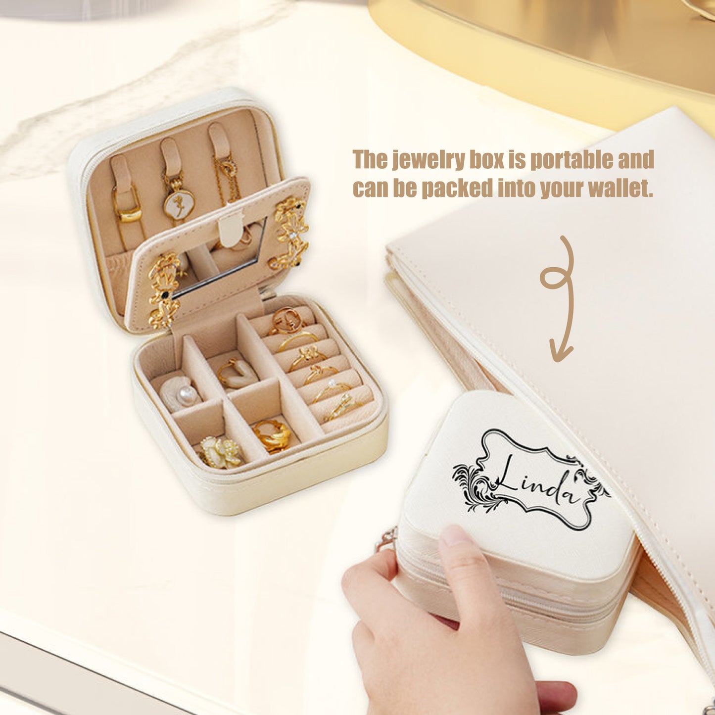 Personalized Portable Jewelry Box With Mirror,Suitable Gifts for Travelers And Colleagues.Birthday Gift