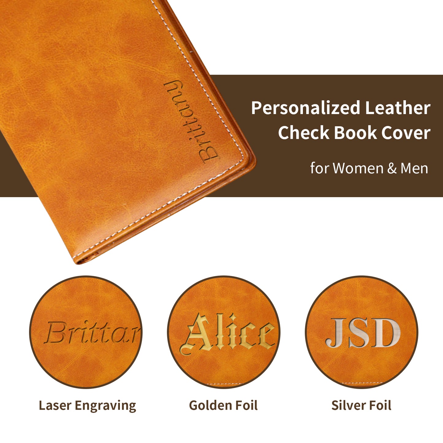 Personalized Leather Checkbook Cover, Customized Checkbook Cover with Name,