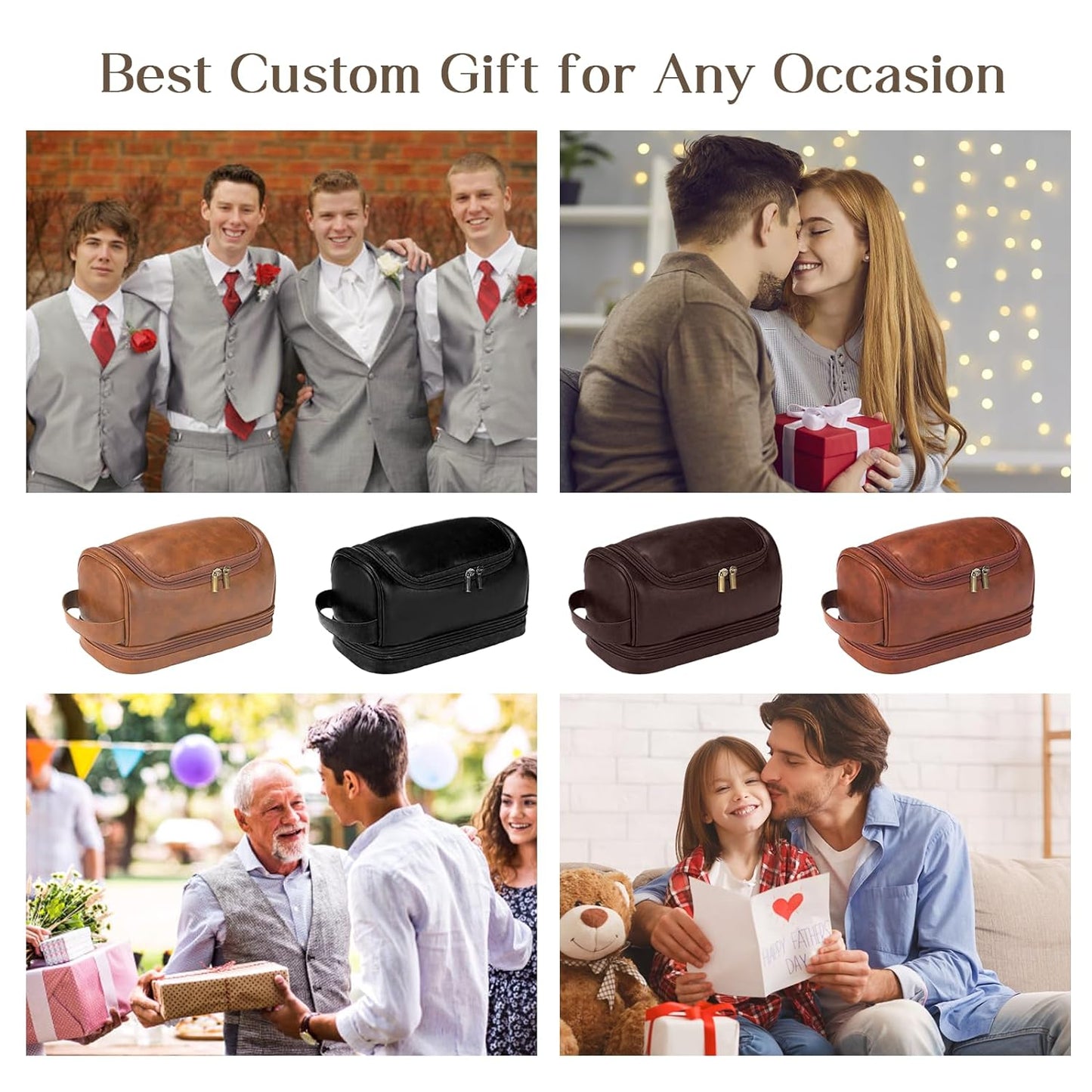 Personalized Toiletry Bag For Men, Husband, Boyfriend, Dad Large Capacity PU Leather Travel Dopp Kit Handcrafted Custom Name Unique Gift For Birthday| Fathers Day| Anniversary| Wedding Groomsmen Gifts