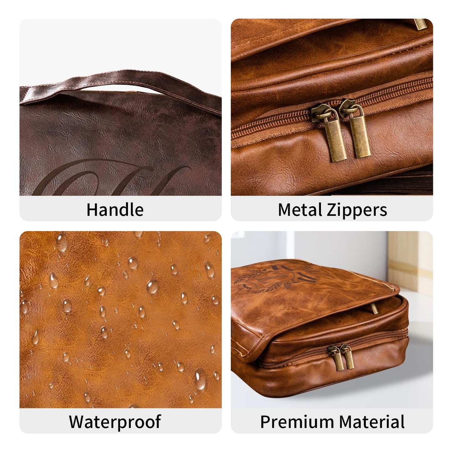 3-in-1 Large Personalized PU Leather Toiletry Bag For Men